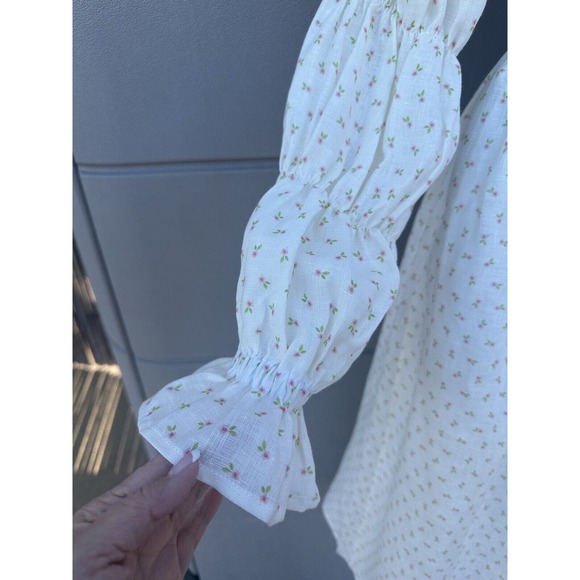 Sleeper Michelin Dress 100% Linen White & Pink Little Roses Off Shoulder NWT XL - Picture 13 of 16